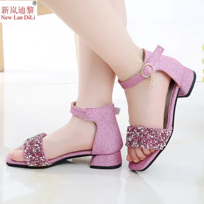 Детские сандалии обувь для девочек Лето г. новая пляжная обувь принцессы на высоком каблуке черная обувь для выступлений больших детей - Цвет: pink