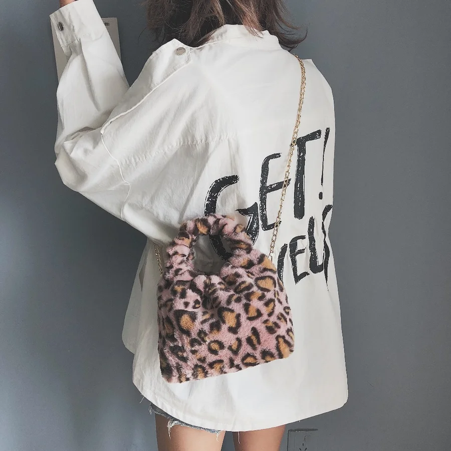 Sac Sacs rose Marron Fourrure Bandoulière 2018 jaune Mini Faux Seau Lady Petit Messenger Léopard Main Épaule Pour Imprimé Chaîne Femmes À CntnqHPx