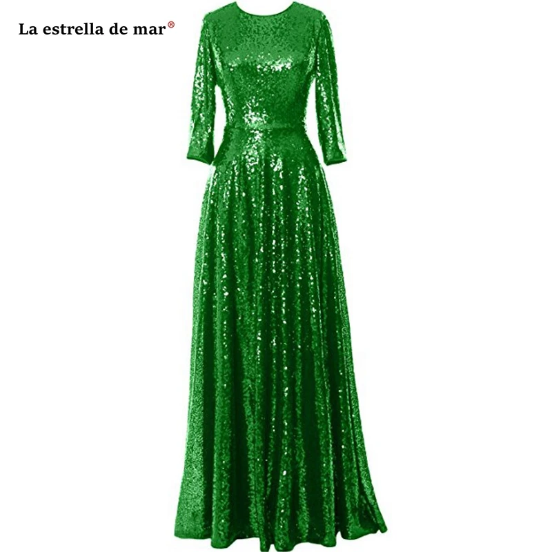 Robe demoiselle d'honneur Горячая совок шеи блестками Длинные рукава линия Зеленая мята фиолетовый золотой Бирюзовый Бордовые Платья для подружки