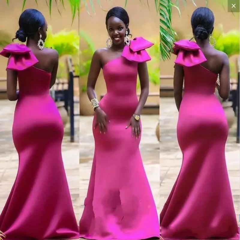 

Elegant Pregnant Dresses Mermaid Fuchsia Prom Gowns 2019 vestido de festa Africa Woman Long Formal Dresses Bow robe de soiree
