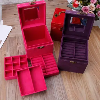 

Portable Three Layer Jewelry Box Earrings Ring Bracelet Storage Hand-Held Boxes