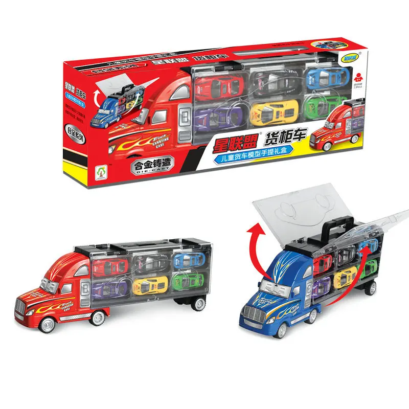 

12pcs/set Diecast Metal Alloy Model Car Toy Container Truck Portable Kids Mini Pull Back Cars Model Kids Boy Birthday Gifts Toys