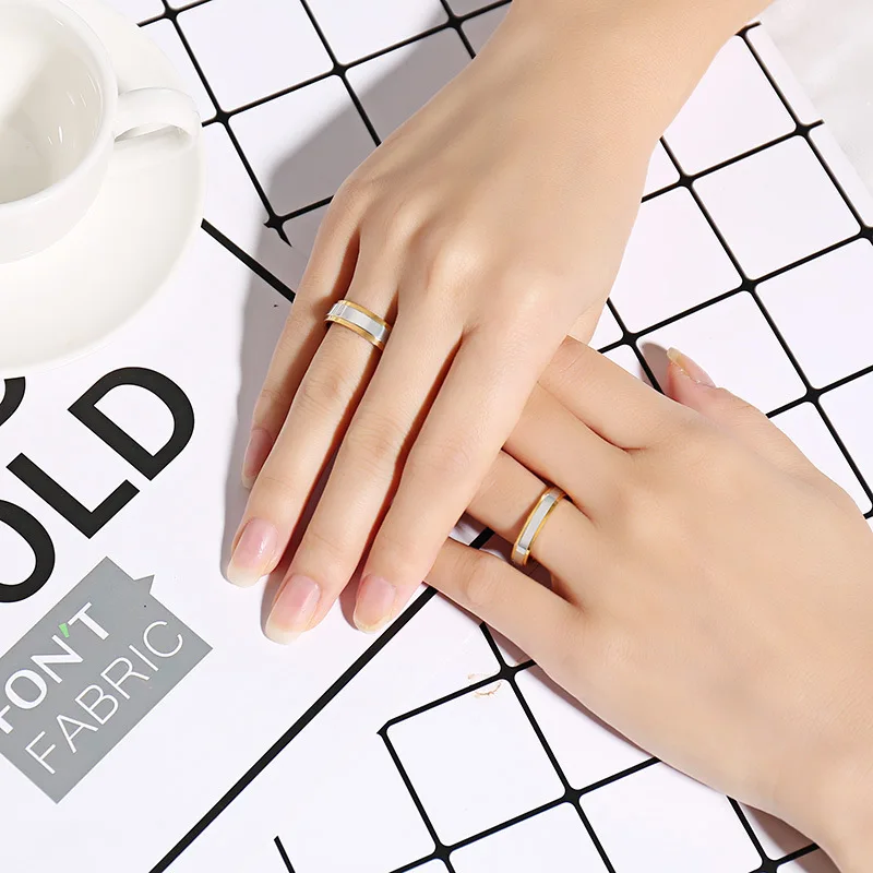 Fashion Gold Color Rings For Women Jewelry Stainless Steel Wedding Party Men Ring Lover's Couple Rings Unisex Wholesale
