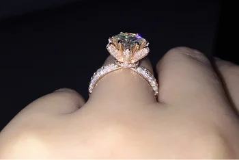 

Size 5-10 Handmade Luxury Jewelry 925 Sterling Silver Filled Rose Gold 5A White Cubic Zirconia CZ Women Wedding Flower Ring Gift