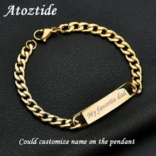 Atoztide индивидуальные слова бар браслет цепочка для мужчин нержавеющая сталь гравировка письмо имя серебристый цвет Регулируемый Пряжка