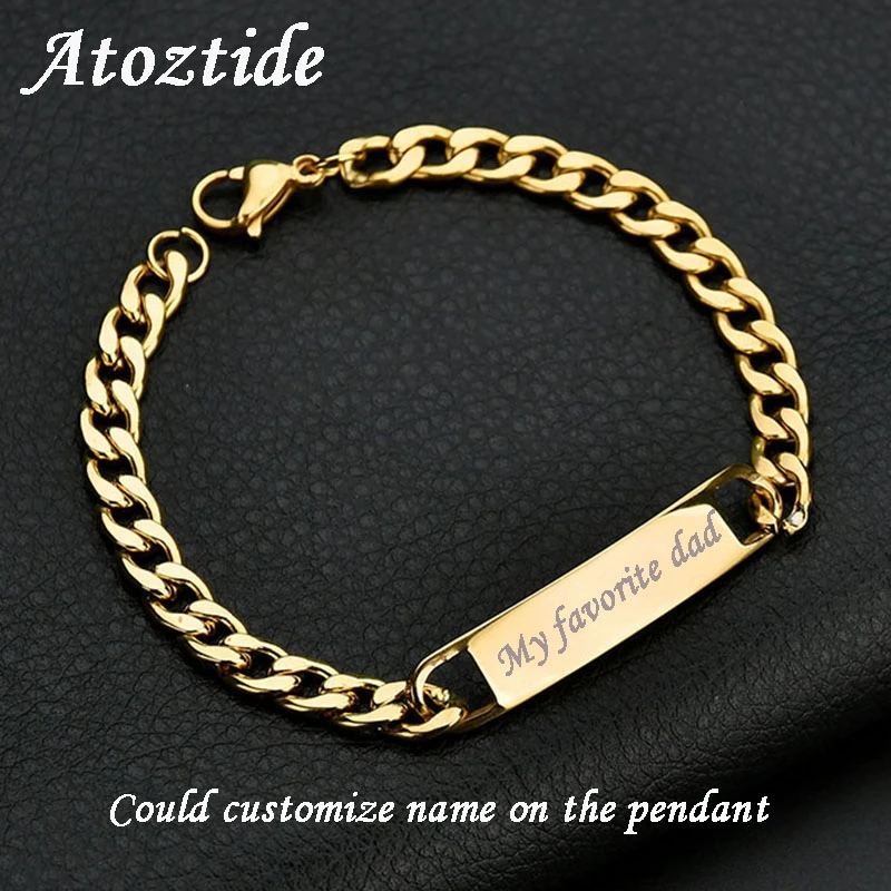 Personalized Engraved Silver Bar Chain Bracelet Engraved Bracelets