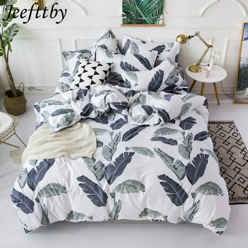 

Jeefttby Home Leafs Bedclothes Flat Bed Sheet New Bedding Set King Queen Full Twin Size Duvet Cover Bedclothes Linens-pillowcase