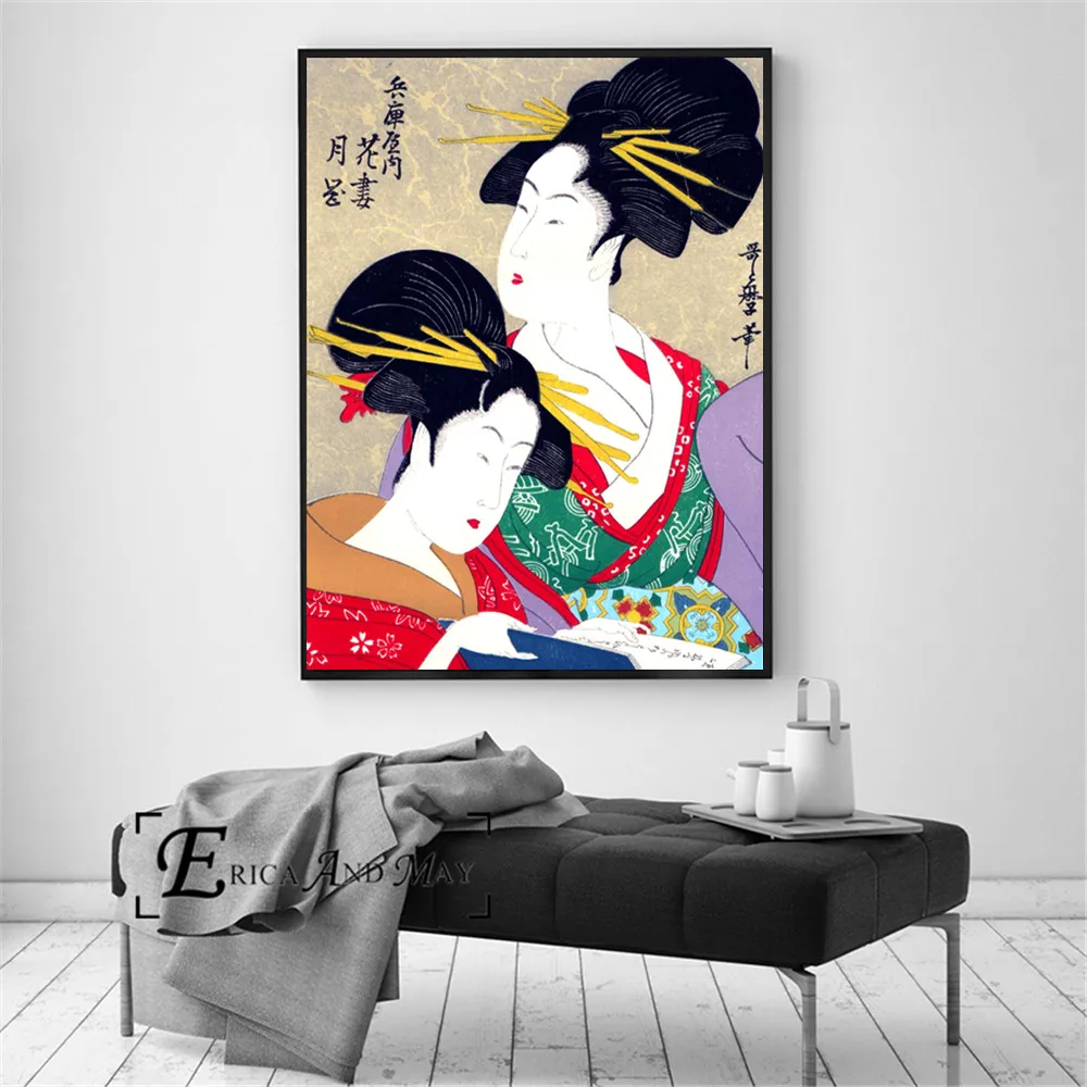 Японское произведение искусства гейши, винтажный постер, печать, картина маслом на холсте, настенное искусство, фрески, картины для гостиной, украшение в продаже