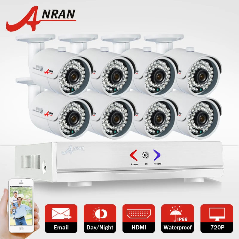ANRAN Plug&Play 8CH DVR1080N AHD HDMI H.264 CCTV Camera System Kit 1.0MP 720P 1800TVL Waterproof Outdoor Security Camera Set