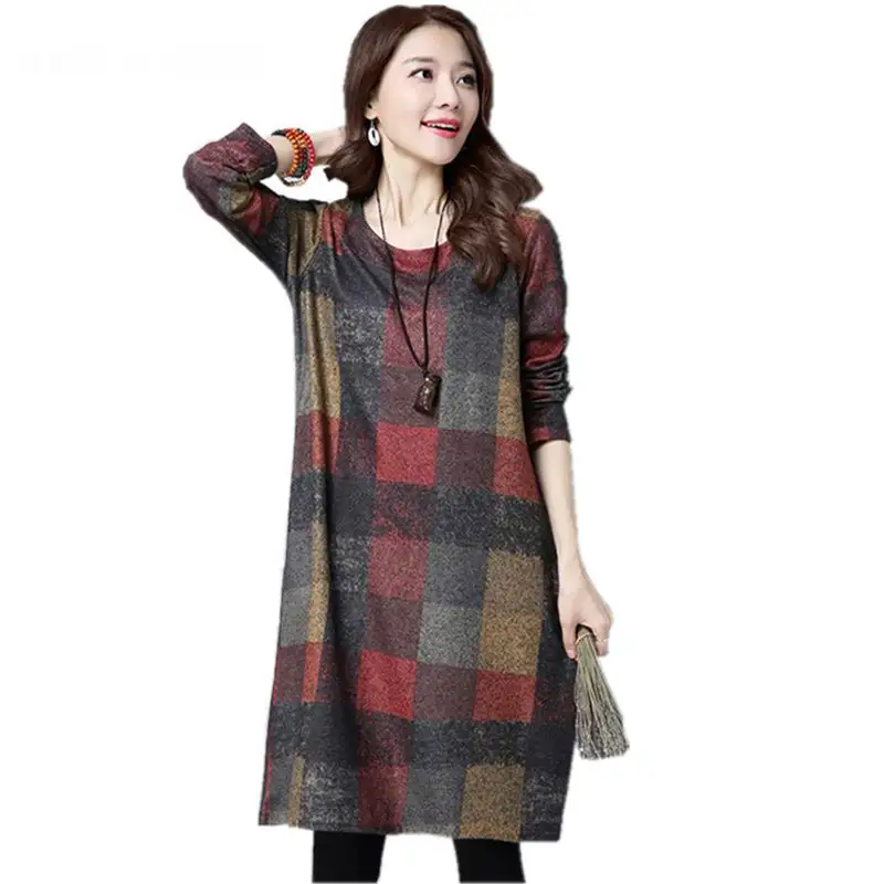 

cotton woolen vintage plus size clothes women casual loose midi autumn spring winter dress vestidos femininos 2019 dresses