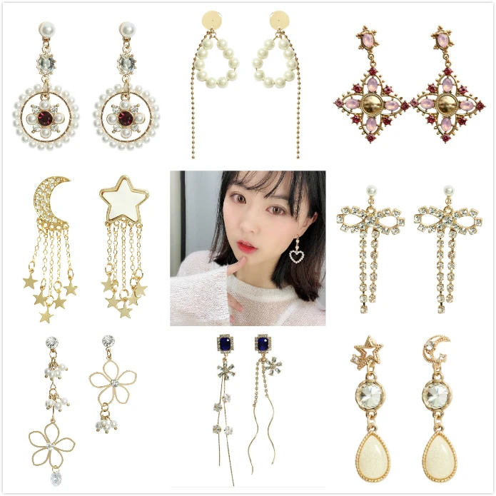 

Fully Simulated-pearls Hearts Luxury Clip on Earrings No Pierced Colorful Cubic Zircon Tassel Earrings for Women