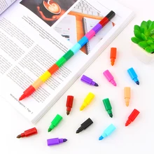 2Pcs 12 Colors Crayon Creative Building Blocks Crayon Cute Kawaii Graffiti Pens For Painting Korean Stationery Student for kids