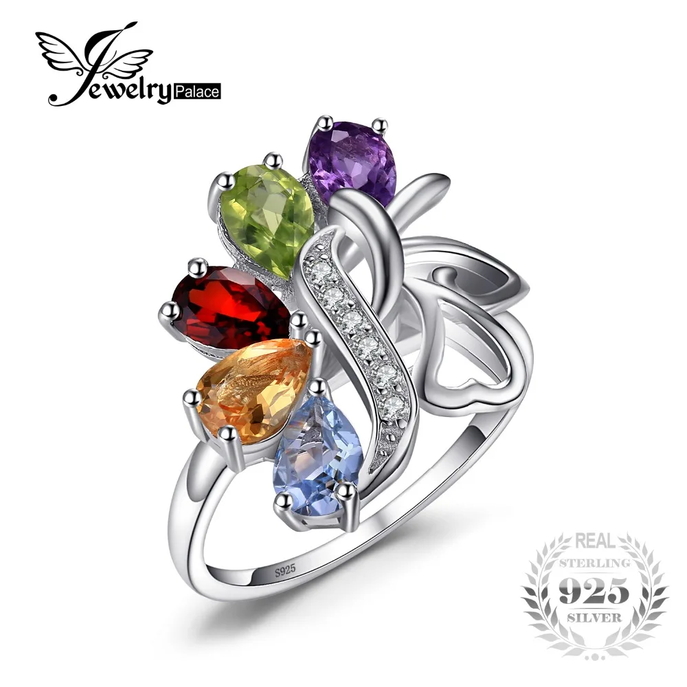 

JewelryPalace Butterfly 2.4ct Genuine Amethyst Garnet Peridot Citrine Blue Topaz Cocktail Ring 925 Sterling silver Fine Jewelry
