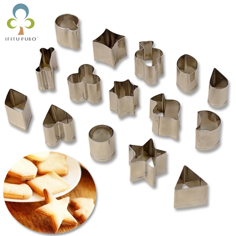 

15pcs/set Stainless Steel Cookie Biscuit DIY Mold Star Heart Poker shape Cookit Fruit Cutter Baking Mold Kitchen Accessories GYH