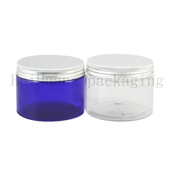 

12pc 350g clear empty round cosmetic cream PET container blue plastic bottle for cosmetic packaging Powder jar,bath salt pot lid
