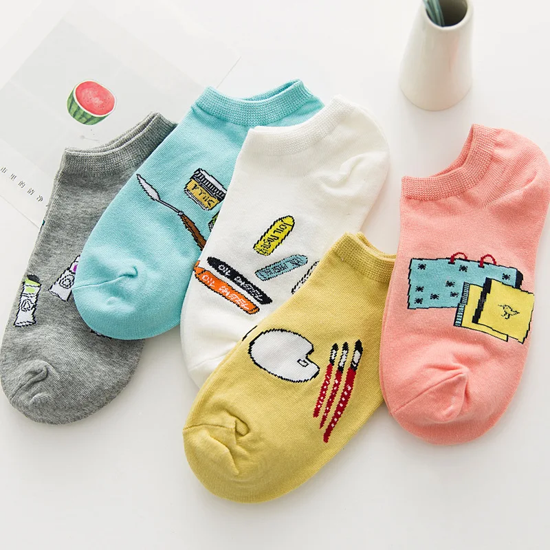

Girl's lovely socks creative oil painting bottom edge leisure breathable deodorant antibacterial invisible socks