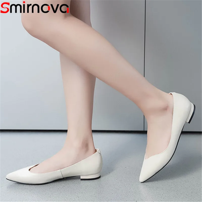 

Smirnova 2019 fashion flats women pointed toe shallow casual female shoes simple single shoes genuine leather flat shoes woman