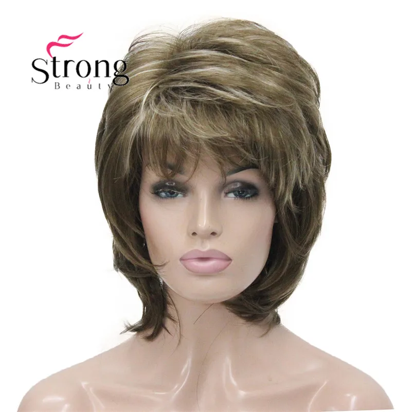 L-1943A #12TT26 New Bady Wavy Light Brown Mix Blonde Neck Length Synthetic Hair Women's Full Wig (8)