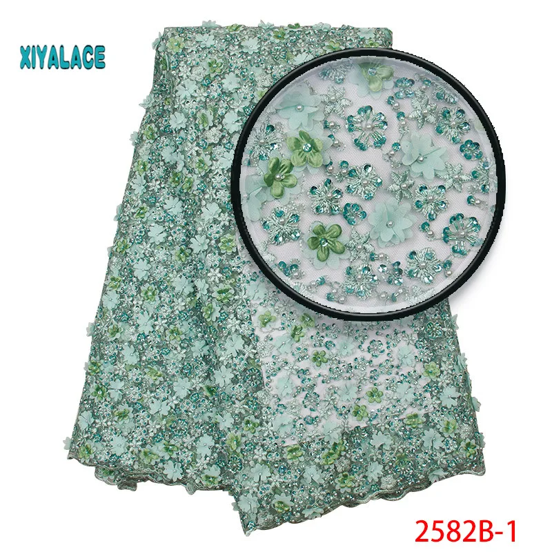 

2019 New style French net lace fabric 3D flower African tulle mesh lace fabric high quality lace nigerian lace fabric YA2582B-1