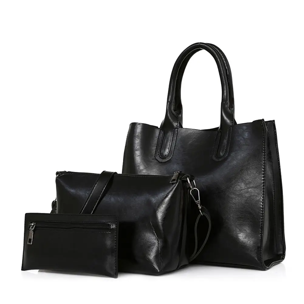 LJL, 3 шт., женская сумка из искусственной кожи, высокое качество, повседневные женские сумки, Большая вместительная композитная сумка, большие женские сумки на плечо - Цвет: Black