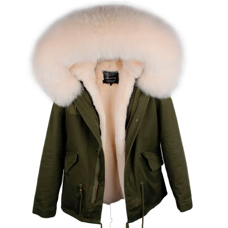 

2019 new winter long jacket parkas Army green fox fur collar hooded parkas thick coat real big fur thick coat