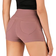 Женские с высокой талией облегающие компрессионные прикладочные мягкие Dri Fit Корректирующее спортивные шорты с задними карманами