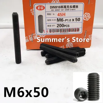 

10pcs/lot DIN916 M6*50mm Alloy Steel Hex Socket Head Set Screw M6*50mm Grub Screw M6 black screw bolt Grade12.9