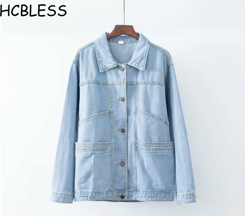 

HCBLESS New Denim Jacket Simple Chaqueta 2018 autumn new large pocket simple denim jacket stitching denim jacket