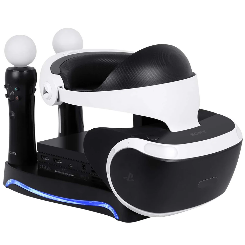 4 in 1 PSVR Charge & Display Stand with Storage Headpiece Holder and 2 Move Controllers Charging