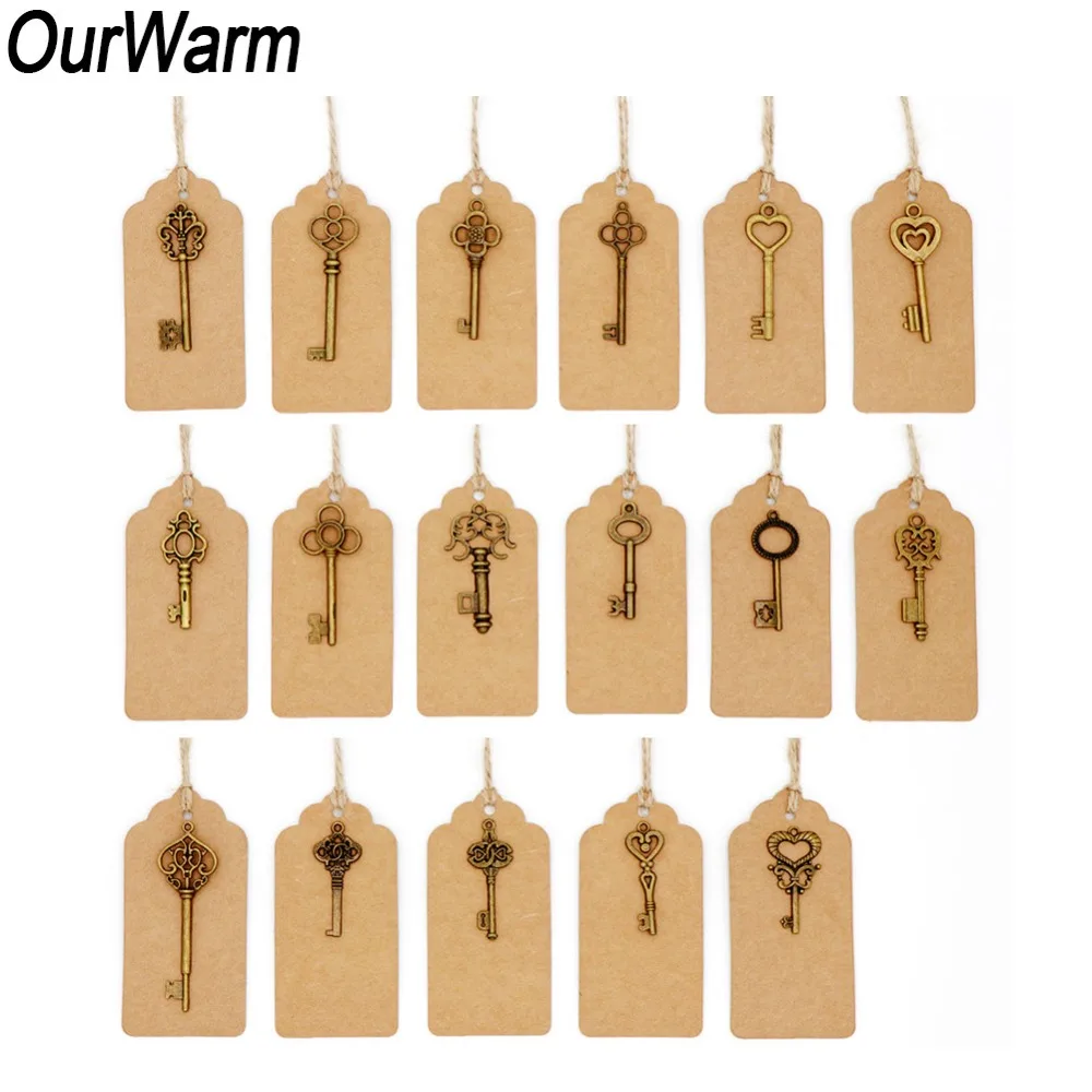 

OurWarm 17Pcs Wedding Souvenirs Mixed Bronze Keys with Paper Tags Vintage Wedding Favors and Gifts for Guest Party Decoration