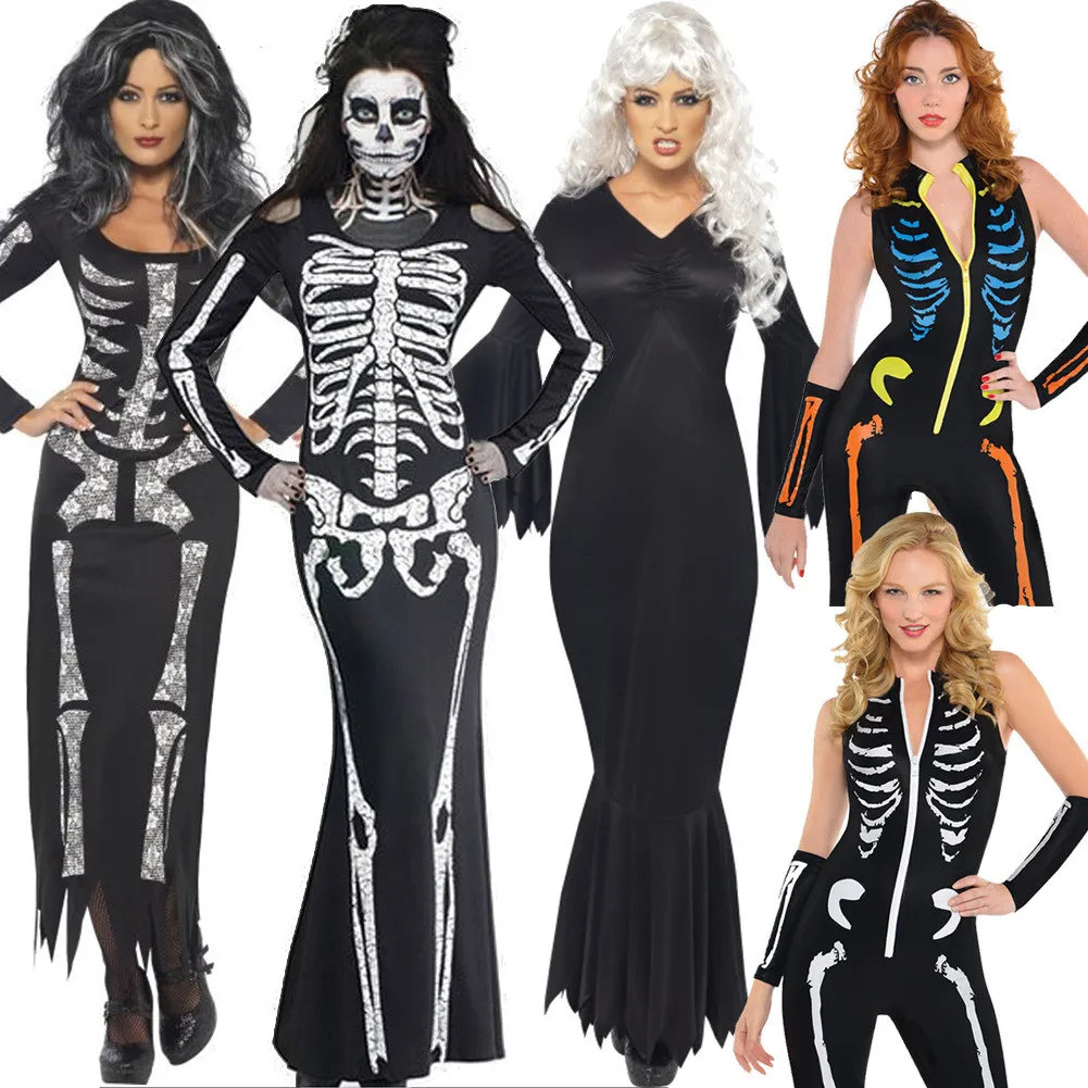 

2017 Sexy Halloween Costumes Ghost Festival Horror Skeleton Conjoined Gowns Party Performance Dress Cosplay Clothes Women