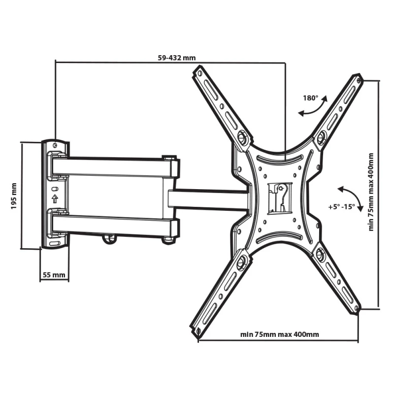 ТВ Кронштейн Tuarex ALTA-404(15-55 дюймов, нагрузка 30 кг, наклон от+5°до-15°, поворот 180°, монтажная пластина