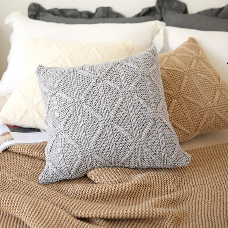 

Nordic Wool Knitting Cushion Cover Throw Pillowcase 45X45cm Pink Gray Brown Pillow Case Christmas Decorations for Home