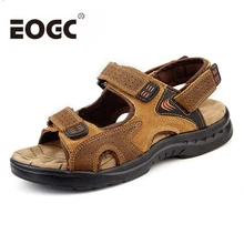 Летние мужские сандалии из натуральной кожи; пляжные шлепанцы на плоской подошве ручной работы; Роскошные дышащие летние туфли из воловьей кожи