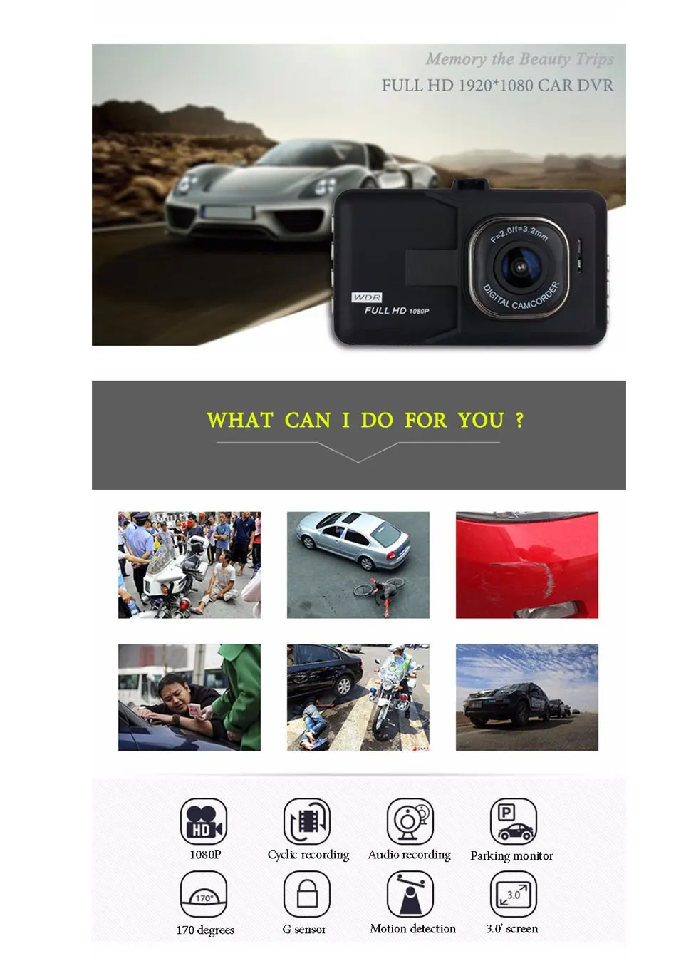 Автомобильный регистратор PARASOLANT Full HD 1080P Dash Cam с четким ночным видением, автомобильная камера, циклический регистратор, английский/русский Menual 120, широкоугольный