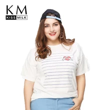 Kissmilk Plus Size Cartoon Print O Neck Short Sleeve Basic TopsSolid White Comfortable Women T Shirt Large Size T Shirt 3XL 6XL