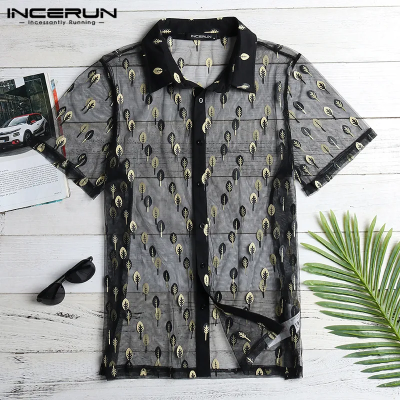 INCERUN 2020 Fashion Men Mesh Shirt Print Slim Fit Short Sleeve Transparent Lapel Neck Blouse Breathable Party Sexy Men Shirts INCERUN 2020 Fashion Men Mesh Shirt Print Slim Fit Short Sleeve Transparent Lapel Neck Blouse Breathable Party Sexy Men Shirts