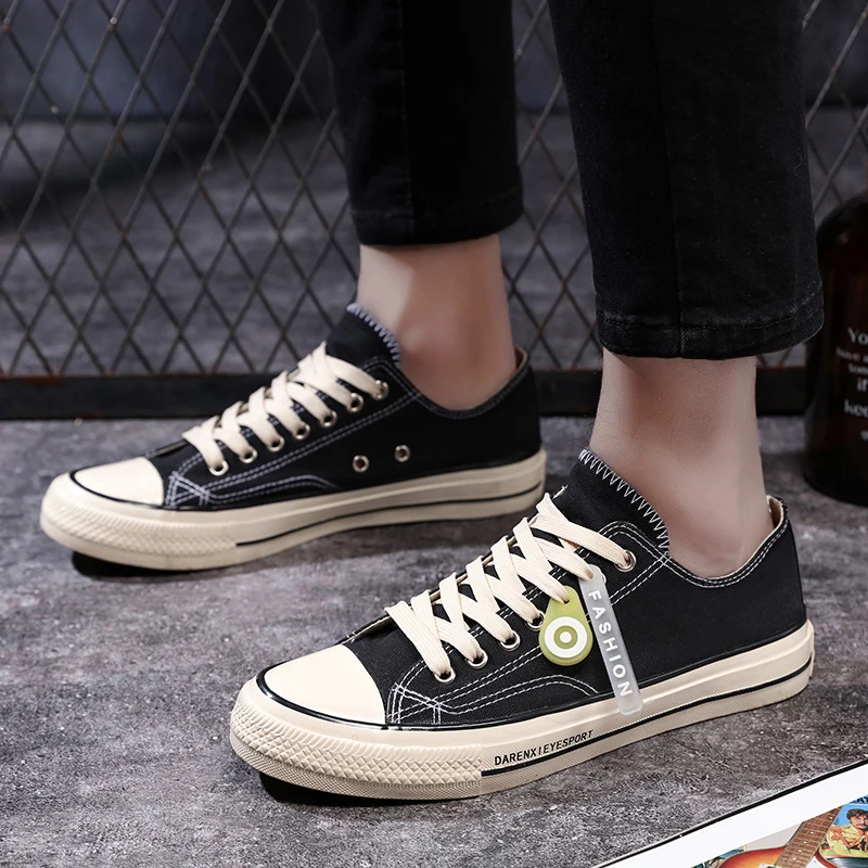 

POSTOBON Men Shoes Casual Spring Summer Boy Canvas White Black Shoes Breathable Tenis Fashion Men Sneaker Flats Shoes 2019