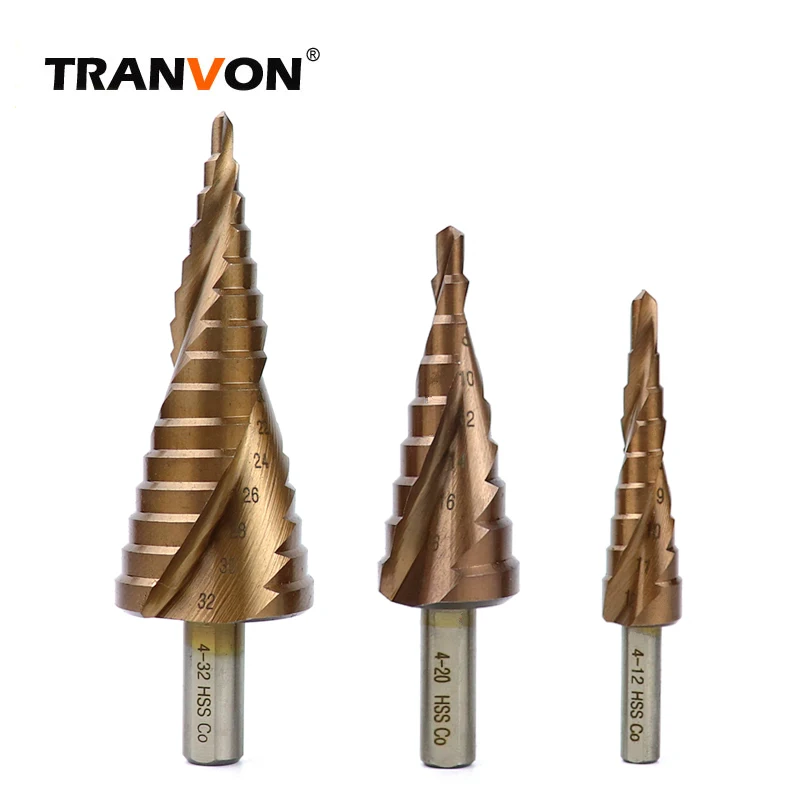 TRANVON HSS Steel Titanium Step Drill Bit Metal Center Punch for Woodworking Wood Drill Bit for Metal Drills Chuck Tools