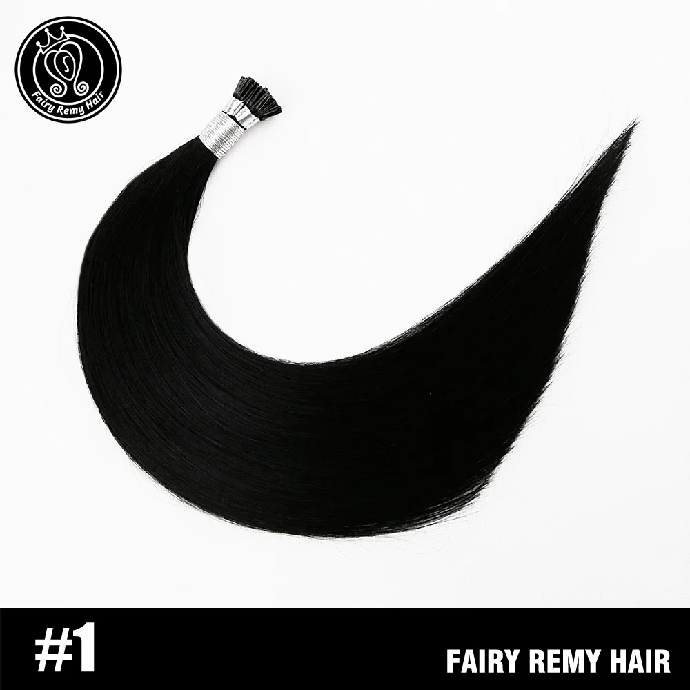 Сказочные волосы remy 1 г/локон 1" 18" 2" 22" Fusion человеческие волосы для наращивания прямые Remy Keratin I Tip Micro Ring человеческие волосы на Capsuel - Цвет: #1