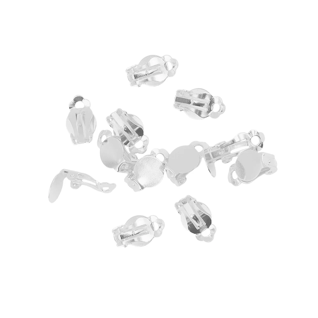 12Pieces Clip On Glue on Blank Pad Earrings Findings DIY Enamel Crystal Jewelry Making for No Piercing Women 