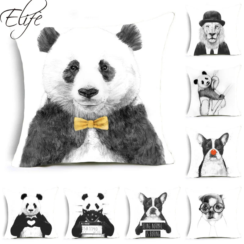 cheap Elife Polyester Wild animal lion Cushion Cover Square Pillow Case Panda amp;bulldog Pillows Cover For Sofa Car waist Home Decorative