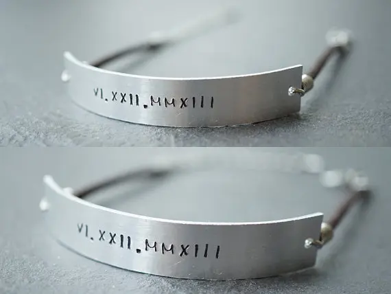 Set Of Two Silver Id Bracelet Leather His And Her Set Of Two Silver Id Bracelet Leather His And Her Personalized Matching Anniversary S