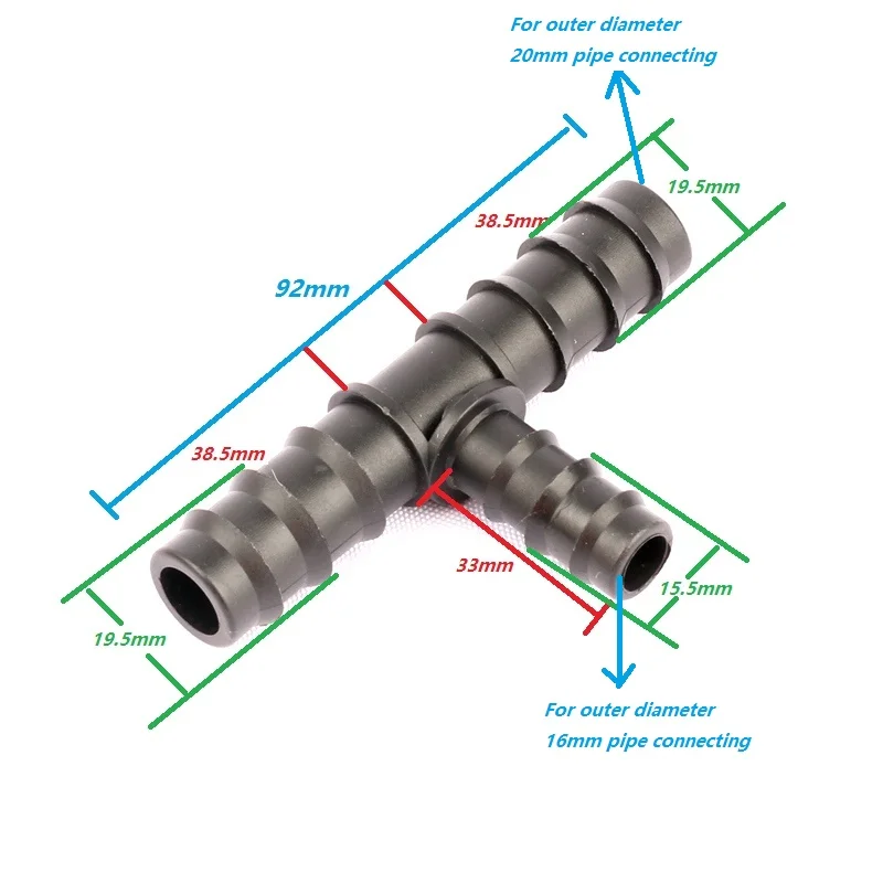 5 шт. 20 мм, pe, труба-16 мм, pe, труба Редукционный тройник Разъемы высокого качества длинные Услуги жизни сад дома капельного полива и орошения фитинги