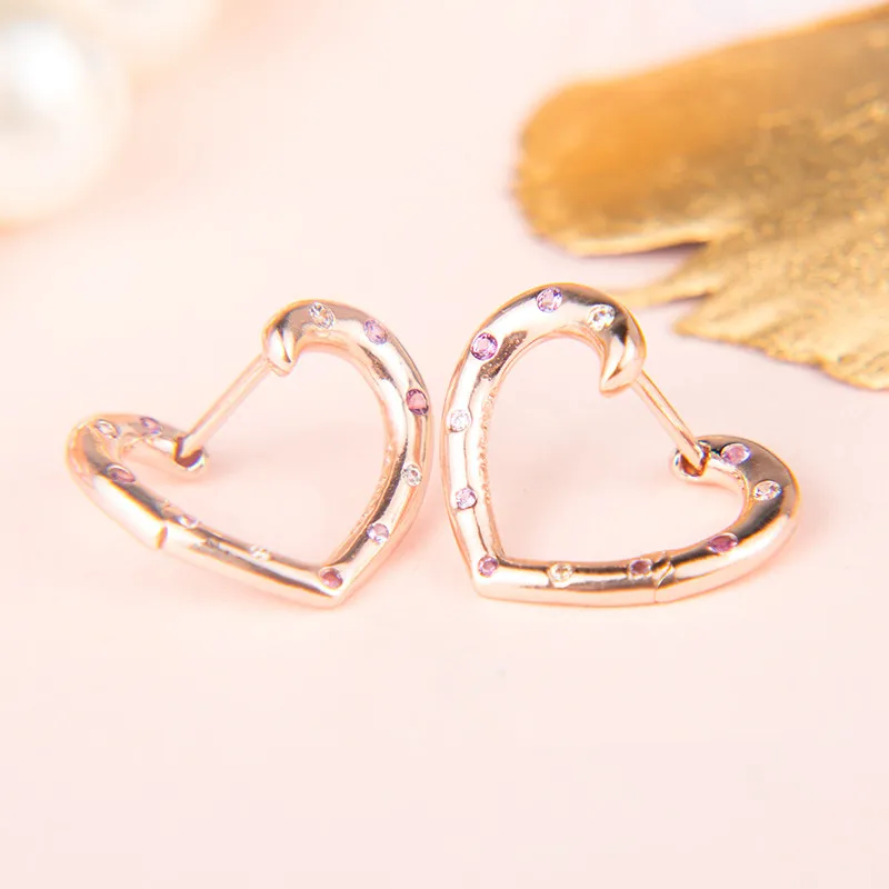 

2018 mother's day hearts earrings for women 925 Sterling Silver Rose earing brinco Stud earring gift jewelry
