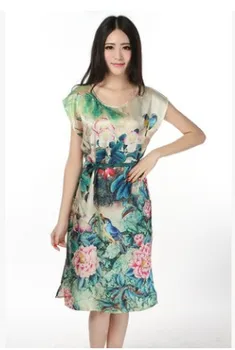 

2020 Vogue tide female mulberry silk painting round collar dress waist belt Special Offer