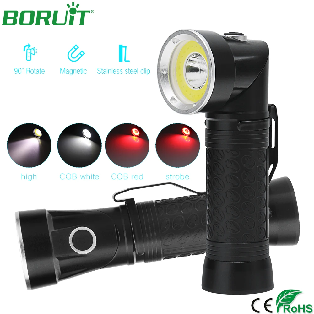 

BORUiT Rotary Foldable T6 LED Flashlight Magnetic COB Work Light Portable Waterproof Tactical Camping Torch Light 18650 Battery