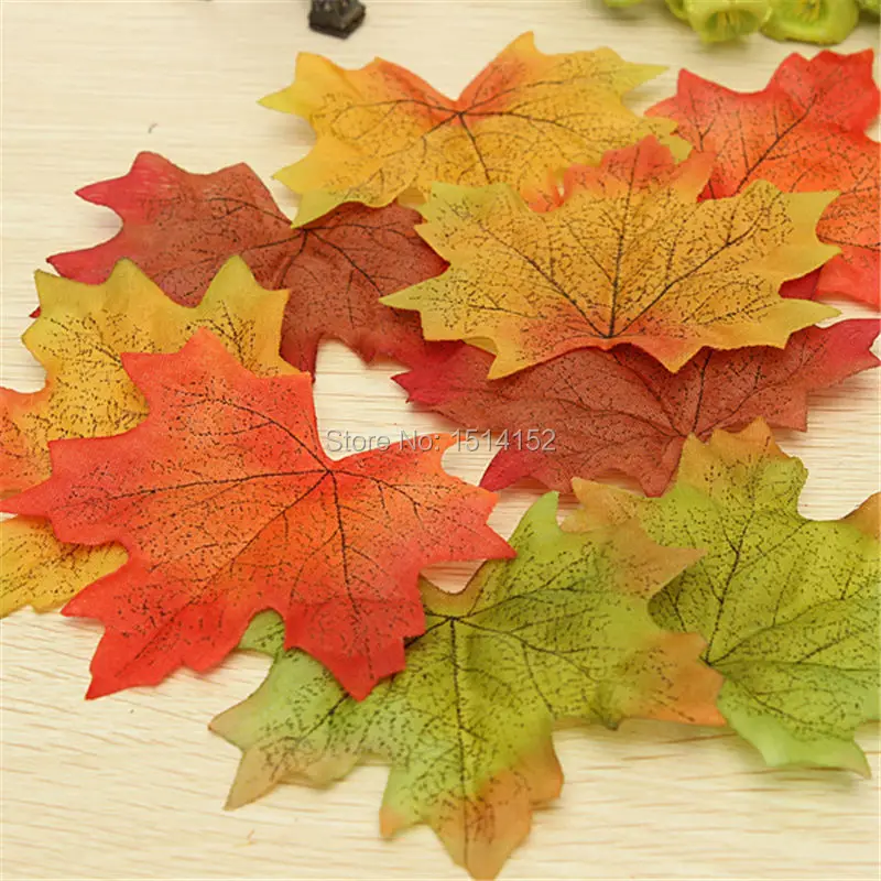 100Pc/LOT Multicolor PLASTIC AUTUMN FALL LEAF MAPLE LEAVES STEMS