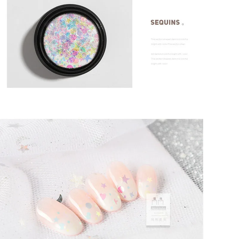 

Laser Holographic Fake Nail Glitter Various paillette Nail Sequins Moon Star Heart Design for Nail Art Decoration