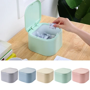 Household Press-type Waste Bins For Desktop Spring-type Cover With Lid Small Trash Can For Household Office